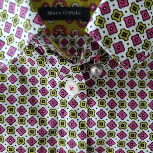 Marc O'Polo Women's Patterned Button Down Shirt - Pink and Yellow